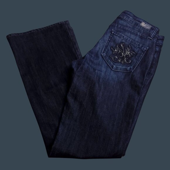 Paige Womens Hollywood Hills Bootcut Jeans 28 Dark Wash Embroidered Altered - Picture 1 of 9